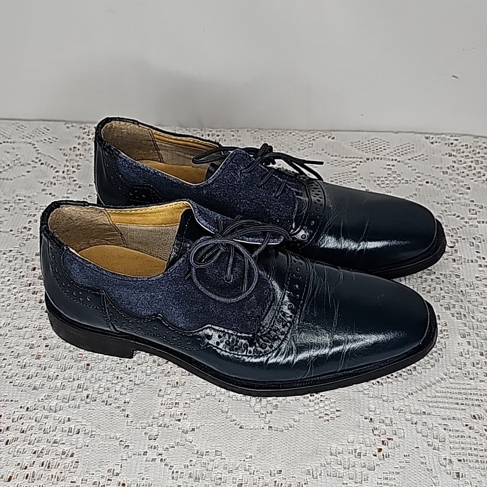 LibertyZeno Amy blue suede leather Oxford loafer lace up dress shoes sz 1 youth